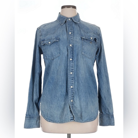 Polo Ralph Lauren Denim Western Shirt Pearl Snap Button Up Top Shirt Women’s XL - Picture 10 of 16
